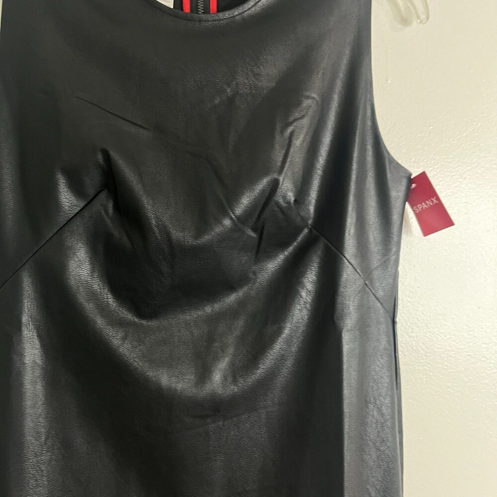 SPANX Leather-Like Sleeveless Sheath Dress Luxe Black NWT Sz Small New $228 - Picture 5 of 10